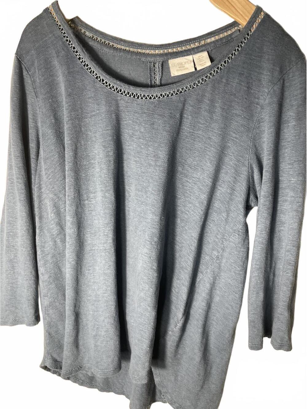 St. Tropez West 100% Linen 3/4 Sleeve Top Gray Blue Women's Large Flowy Boho - Picture 6 of 6